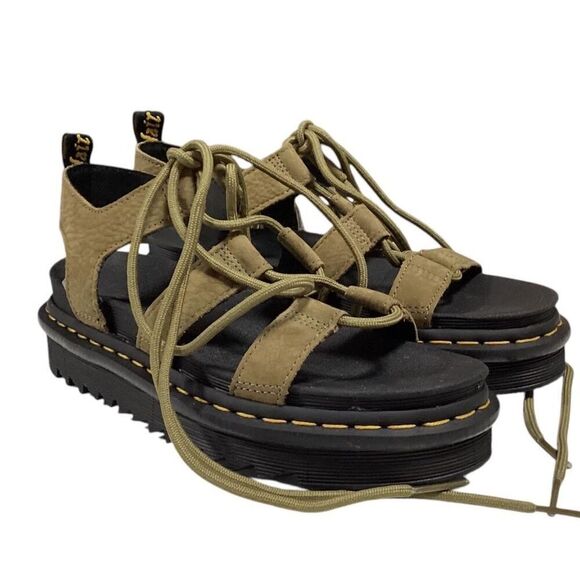 Dr Martens Sandals Women 7 Green Nartilla Leather Lace Up Platform Gladiator NEW - Picture 4 of 12